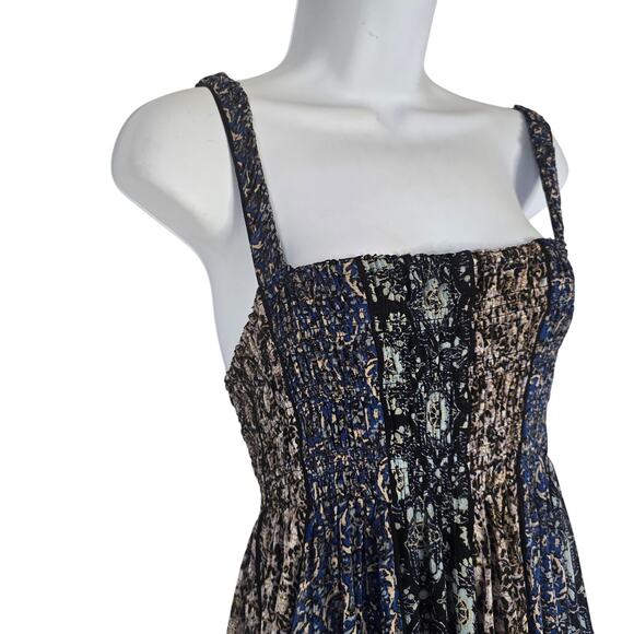Free People Come Together Smocked Midi Dress Black Combo Patchwork Boho Size XS - Picture 2 of 9